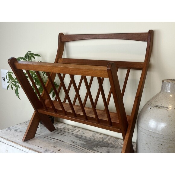 Vintage Mid Century Danish Modern Teak Folding Magazine Holder Rack - Picture 3 of 11